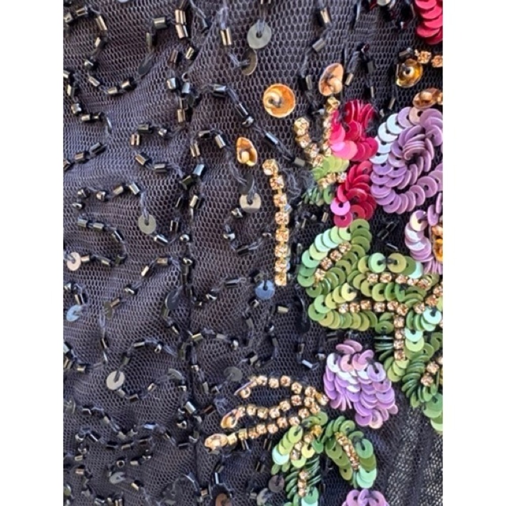 Primavera Couture NEW Black Floral Sequin Beaded Mini Dress SZ 2 Formal Glam - Picture 9 of 11